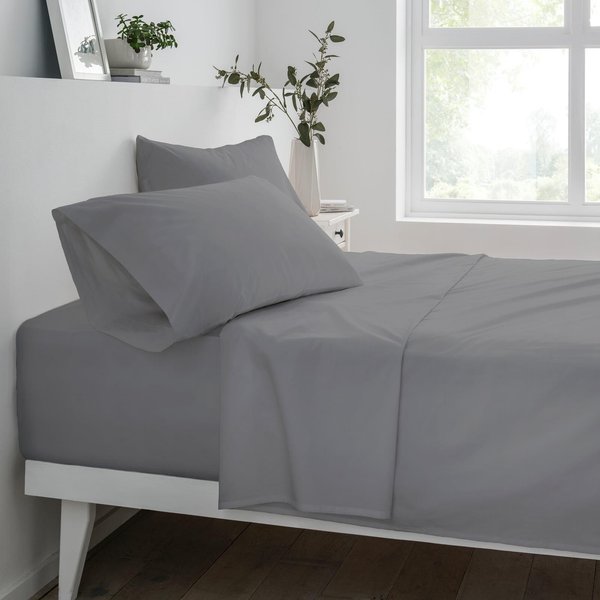Smart Living Luxury Non-Iron Easy CarePolycotton 32cm Deep Fitted Bedsheet in Grey | Size: King Fitted
