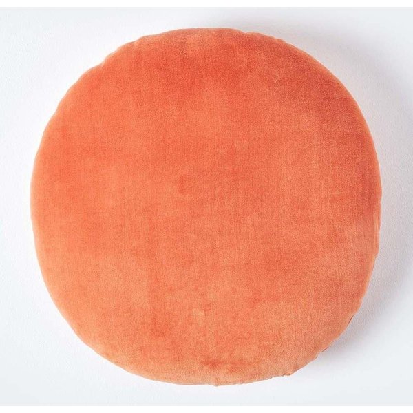 Homescapes Velvet Cushion, 40 cm Round in Burnt Orange | Size: 40 cm x 40 cm