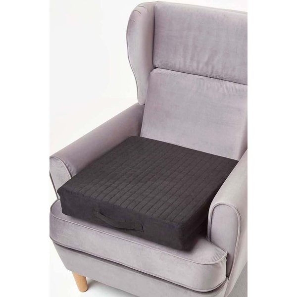 Homescapes Suede Orthopaedic Foam Armchair Booster Cushion in Black | Size: 50 cm x 50 cm