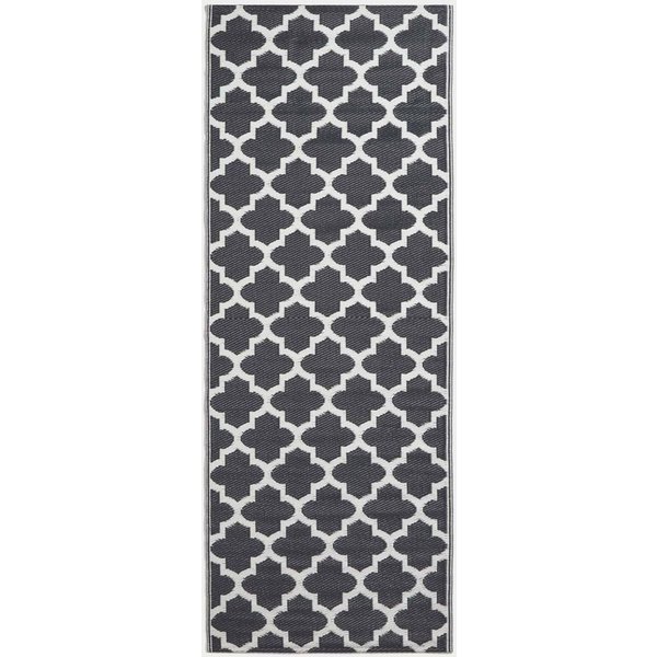Homescapes Luxury Outdoor Rug Waterproof Reversible, Black Nola Geometric | Size: 75 cm x 200 cm
