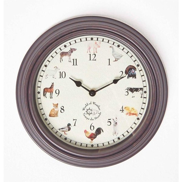 Homescapes Farm Animal Sounds Quartz Wall Clock in Brown