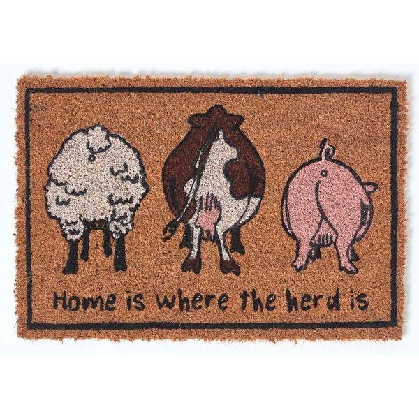 Homescapes Farm Animal Coir Non-Slip Doormat in Brown | Size: 40 cm x 60 cm