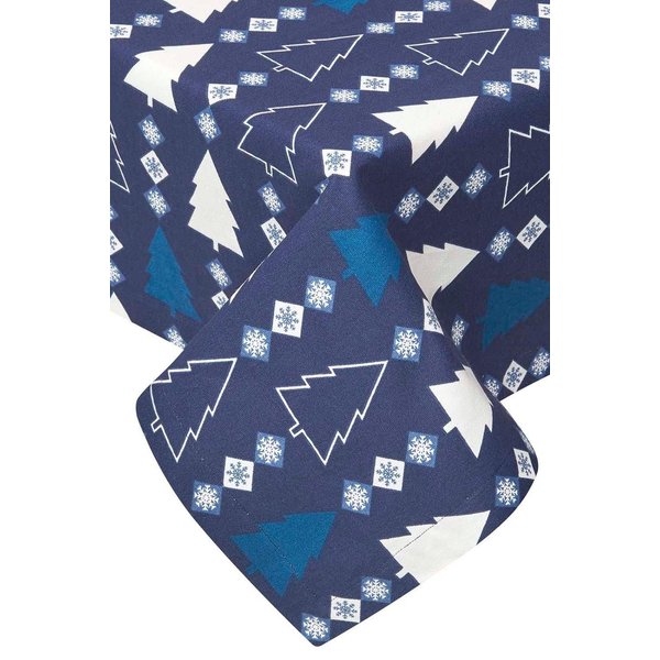 Homescapes Winterland Cotton Christmas Tablecloth, 137cm x 178cm in Blue | Size: 137 cm x 178 cm