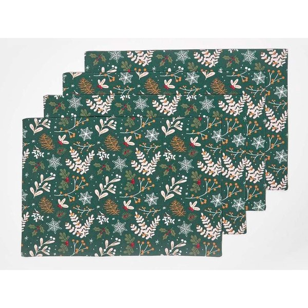 Homescapes Festive Forest Green Christmas Placemats, Set of 4