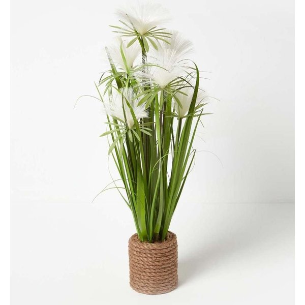 Homescapes Artificial Open Flower Grass Plant In Rope Pot in Green