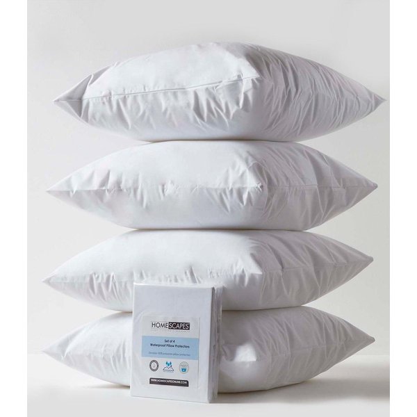 Homescapes Waterproof Pillow Protectors 60 x 60 cm, Pack of 4 in White | Size: 60 x 60 cm