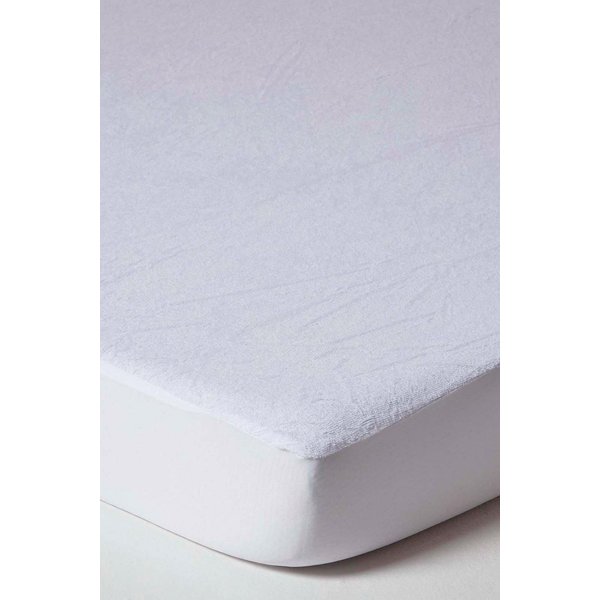 Homescapes Terry Towelling Waterproof Mattress Protector, Euro Size in White | Size: EU Double