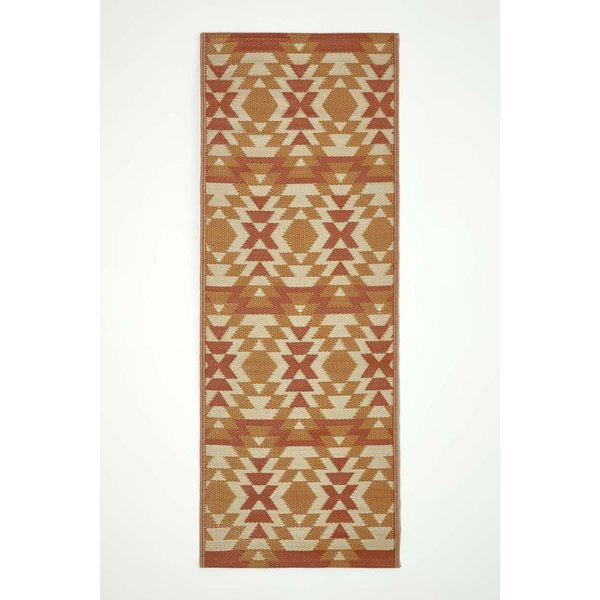 Homescapes Luxury Outdoor Rug Waterproof Reversible for Garden, Orange Anya Aztec | Size: 75 cm x 200 cm