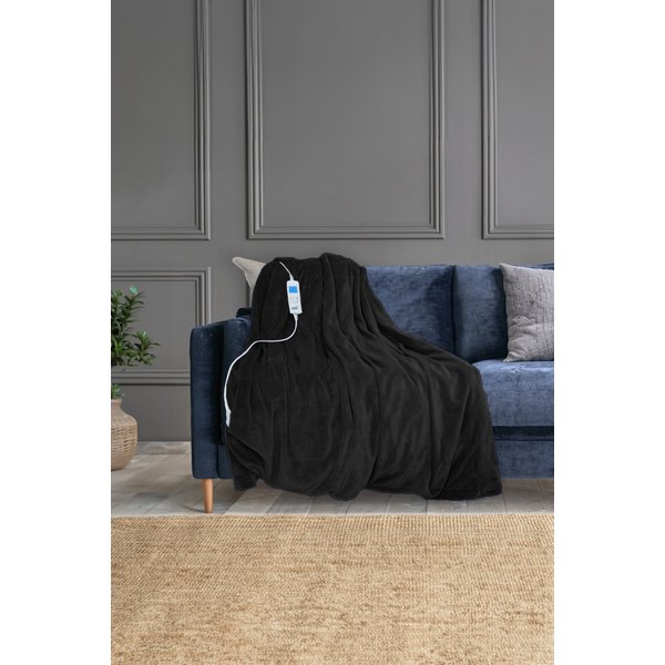 Neo Black Electric Heated Throw Over Blanket - Reversible, Black