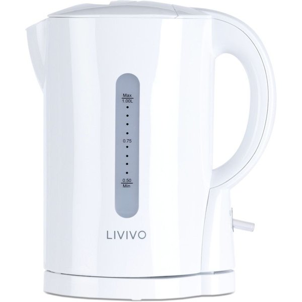 LIVIVO 1L Travel Kettle White Compact Electric Kettle Cordless 4 Cup 1000W with Auto Shut Off-Boil Dry Protection
