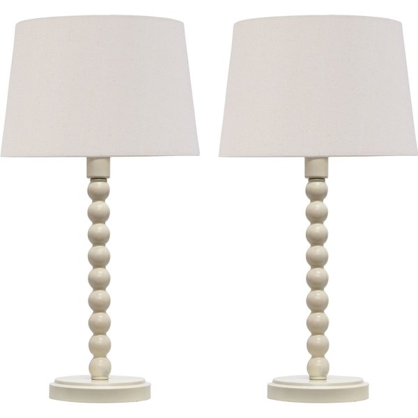 First Choice Lighting Set of 2 Bobbin - Ivory Lamps with Natural Linen Shades in White