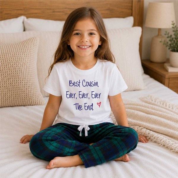 60 SECOND MAKEOVER Best Cousin Ever Pyjamas Children Trouser Bottoms Pyjama Set Christmas in Green | Size: 11-12 Years