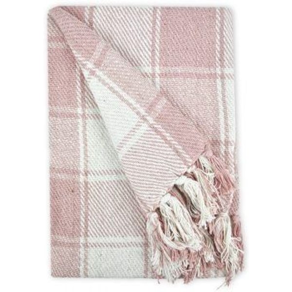 New Edge Blinds Newedgeblinds Comfy Check Collection Recycled Cotton Throw In Blush Pink (70" X 100"), Pink