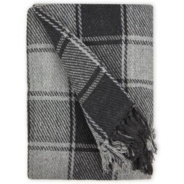 New Edge Blinds Newedgeblinds Comfy Check Collection Recycled Cotton Throw In Charcoal (70" X 100"), Grey