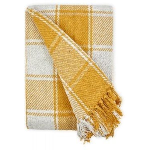 New Edge Blinds Newedgeblinds Comfy Check Collection Recycled Cotton Throw In Ochre (90" X 100"), Yellow