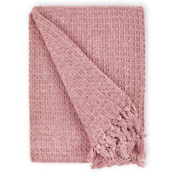 New Edge Blinds Newedgeblinds Waffle Collection Recycled Cotton Throw In Blush Pink (90" X 100"), Pink