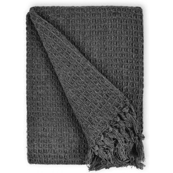 New Edge Blinds Newedgeblinds Waffle Collection Recycled Cotton Throw In Charcoal (90" X 100"), Grey