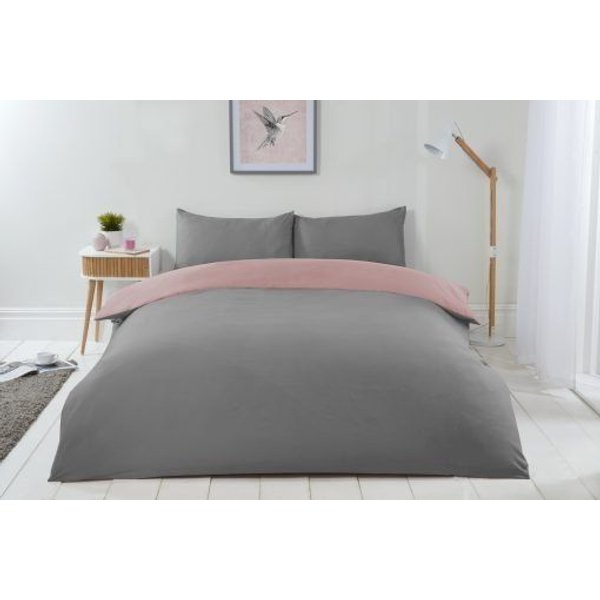 New Edge Blinds NewEdgeBlinds Brights Reversible Duvet - Blush Pink / Grey, King, Pink