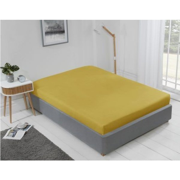 New Edge Blinds Newedgeblinds Brights Collection Non Iron Fitted Sheet In Ochre - Double, Yellow