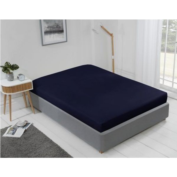 New Edge Blinds Newedgeblinds Brights Collection Non Iron Fitted Sheet In Navy - King, Blue