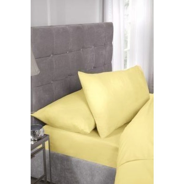 New Edge Blinds Newedgeblinds Percale Collection 180 Thread Count Percale Fitted Sheet In Lemon - Super King, Yellow