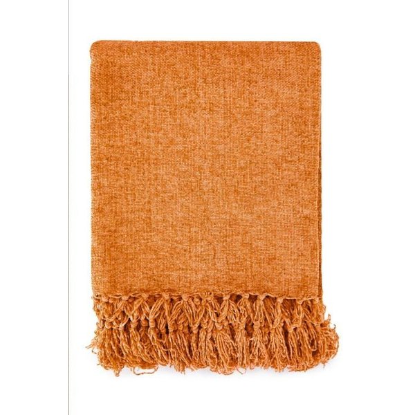 New Edge Blinds Newedgeblinds Camilla Collection Chenille Throw In Burnt Orange (50" X 60"), Orange