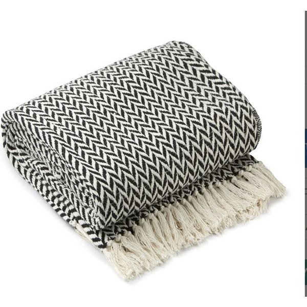 New Edge Blinds Newedgeblinds Chevron Collection Recycled Cotton Throw In Black (70" X 100"), Black