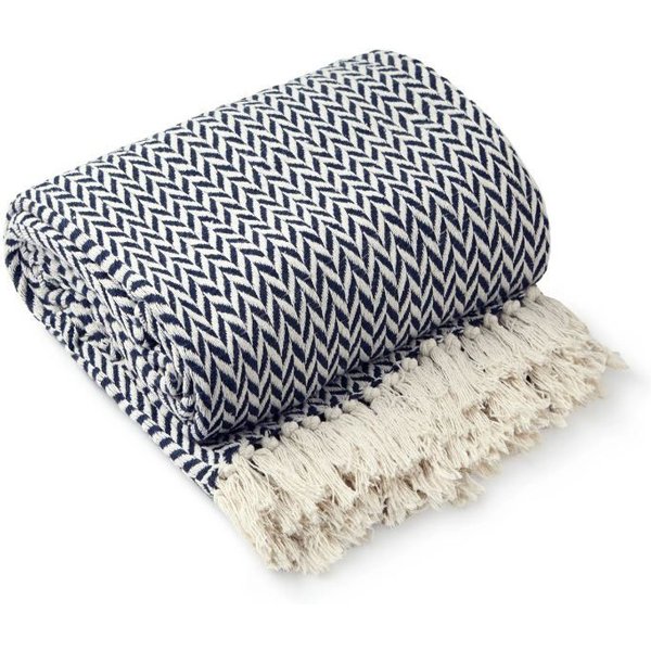 New Edge Blinds Newedgeblinds Chevron Collection Recycled Cotton Throw In Navy (50" X 60"), Blue
