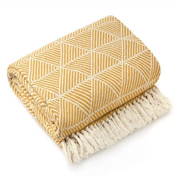New Edge Blinds Newedgeblinds Geo Diamond Collection Recycled Cotton Throw In Ochre (70" X 100"), Yellow