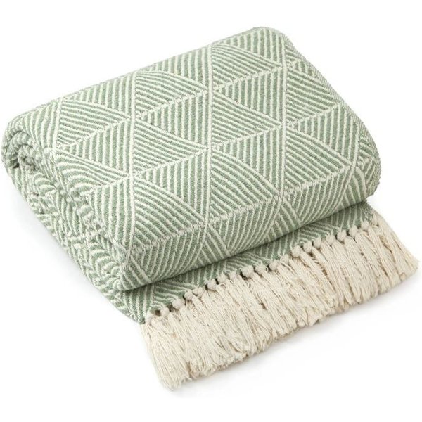 New Edge Blinds Newedgeblinds Geo Diamond Collection Recycled Cotton Throw In Pistachio (90" X 100"), Green