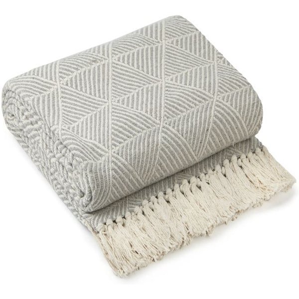 New Edge Blinds Newedgeblinds Geo Diamond Collection Recycled Cotton Throw In Silver (50" X 60"), Grey