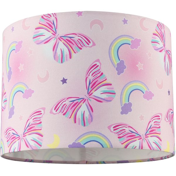 Happy Homewares Feminine and Cute Pink Shade with Colourful Butterflies and Rainbows, Pink