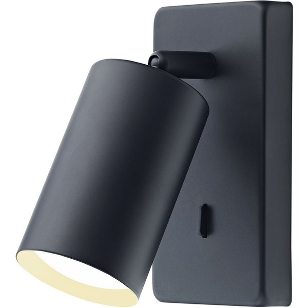 Happy Homewares Designer LED Powered Matte Black Metal Spot Wall Light with Switch, Black