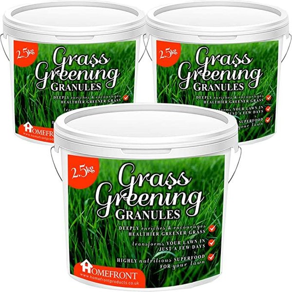 Homefront Grass Greening Granules Lawn Fertiliser - Strengthens & Greens Grass 2.5kg x3 in Green