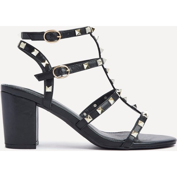 Linzi Women's Tessa Black & Gold Studded Block Heel Sandals