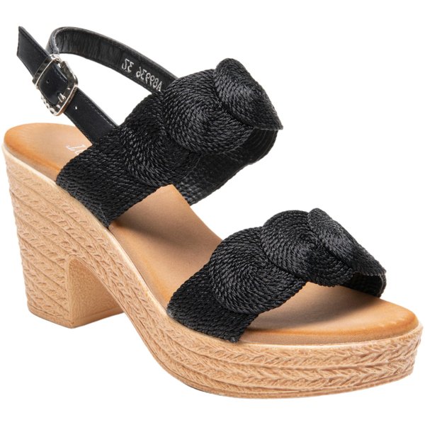 IVACHY Women's Sandal Wedge Woven Braided Block Heels Summer Espadrille Platform Shoes in Black | Size: 3
