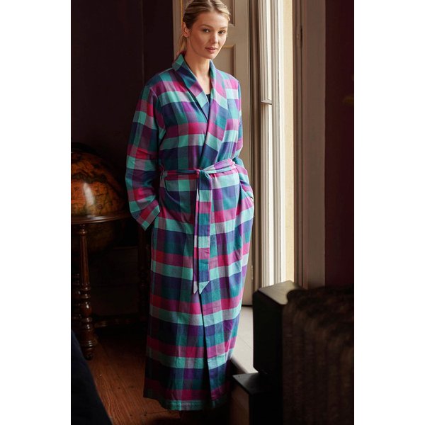 British Boxers Women's 'Montrose' Check Brushed Cotton Dressing Gown | Size: 2XL