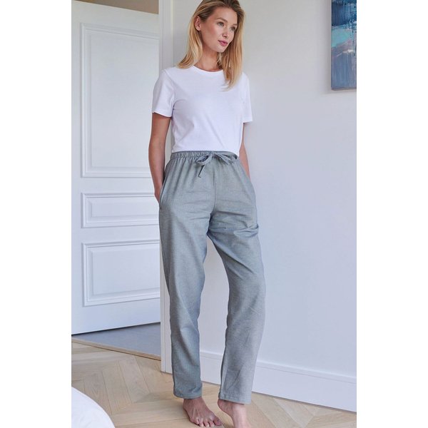 British Boxers Women's "Orkney" Herringbone Brushed Cotton Pyjama Trousers in Light Green | Size: 2XL