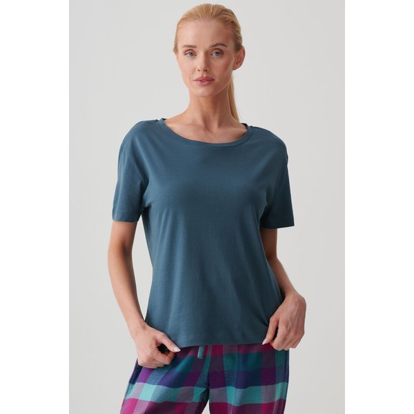 British Boxers Women's "Petrol" Cotton Scoop Neck T-Shirt in Teal | Size: 2XL