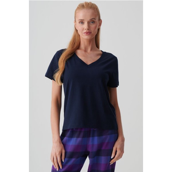 British Boxers Women's "French Navy" Cotton V-Neck T-Shirt in Navy | Size: Large