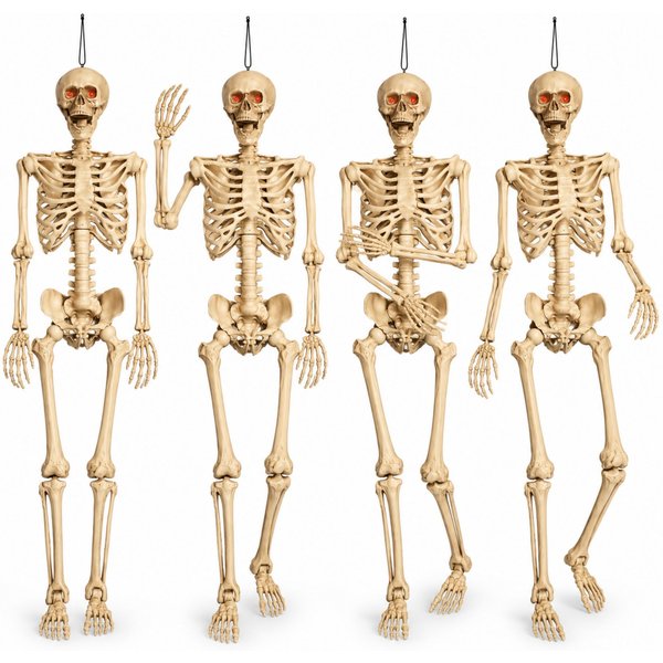 Samuel Alexander Pack of 4 5ft (150cm) Posable Full Body Halloween LED Skeleton Decoration with Movable Joints and LED Eyes, White