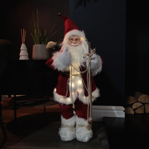 Samuel Alexander 60Cm Battery Operated Red Standing Light Up Santa Claus With Brown Woven Sack, Red