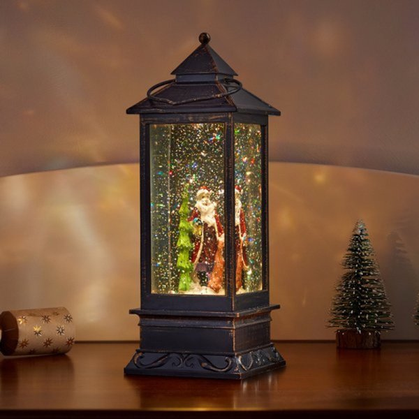 Samuel Alexander 28Cm Battery Operated Light Up Snowswirl Santa Christmas Lantern Decoration
