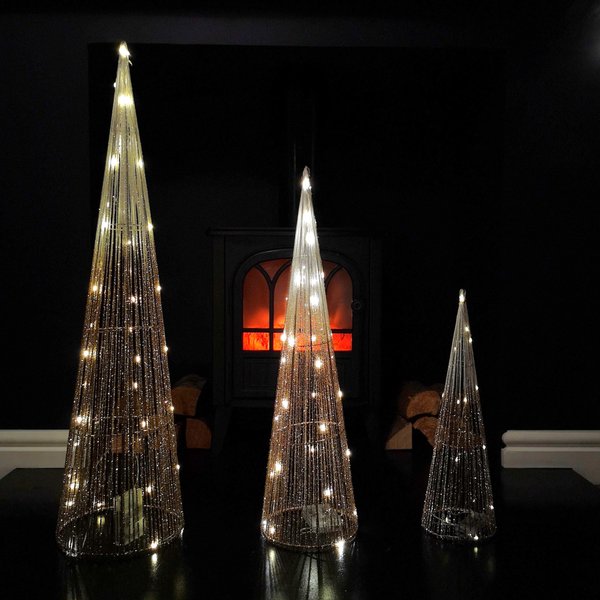 Samuel Alexander LED Tree Cone Obelisk Trio With 90 LEDs In Gold, Gold