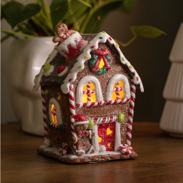 Samuel Alexander 14Cm Battery Operated Light Up Gingerbread Candy Cottage With Warm White Leds