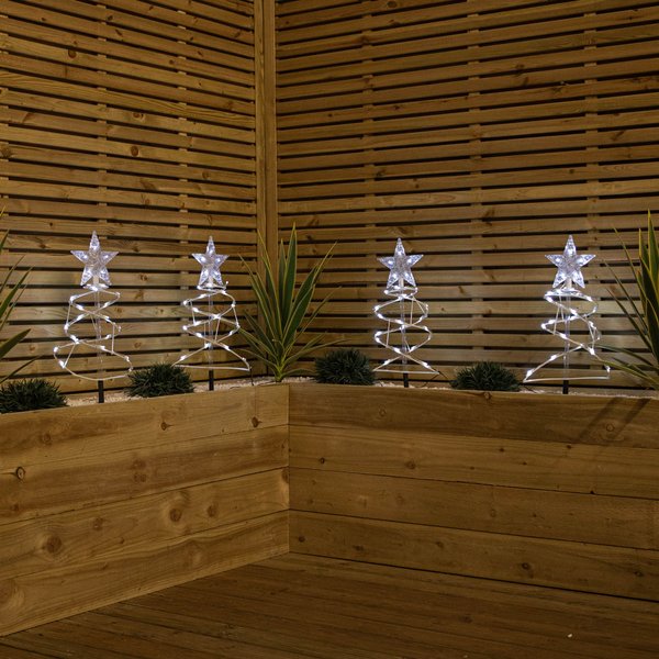 Samuel Alexander 45cm Set of 4 Light up White Spiral Christmas Tree Garden Path Lights with 100 White LEDs, White