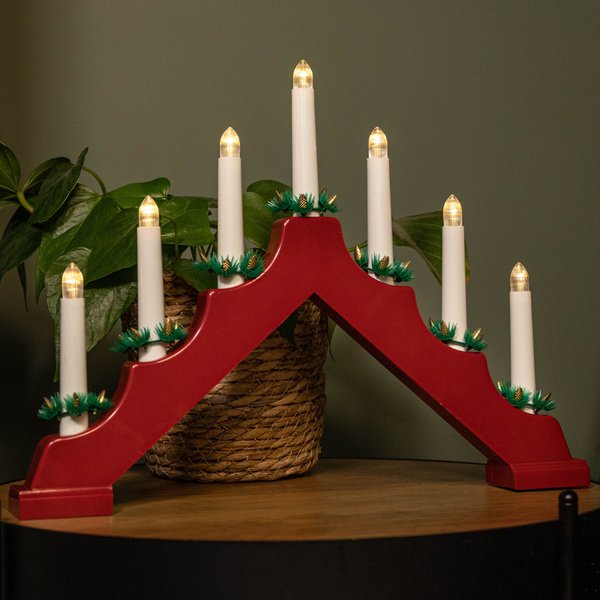 Samuel Alexander 41Cm Battery Operated Light Up Red Wooden Christmas Candle Bridge With 7 Warm White Leds, Red