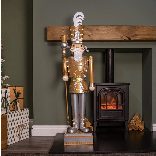 Samuel Alexander 1.2M Battery Operated Light Up Giant Christmas Gold Nutcracker With Leds