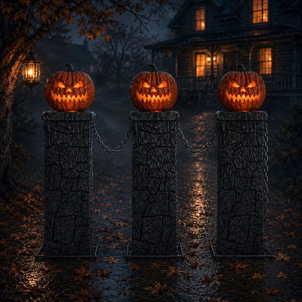 Samuel Alexander 97Cm X 1.2M Battery Powered Light Up Halloween Pumpkin Fence With Leds