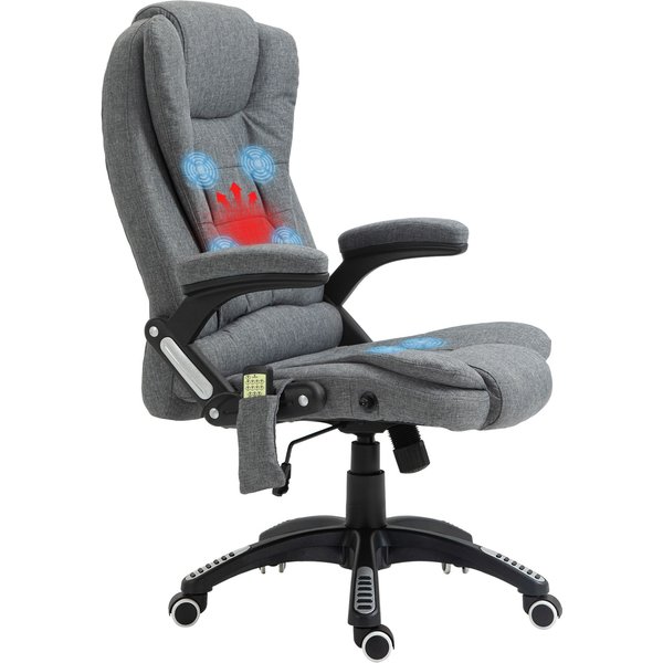 Vinsetto Office Chair With Heating Massage Points Relaxing Reclining Grey, Grey